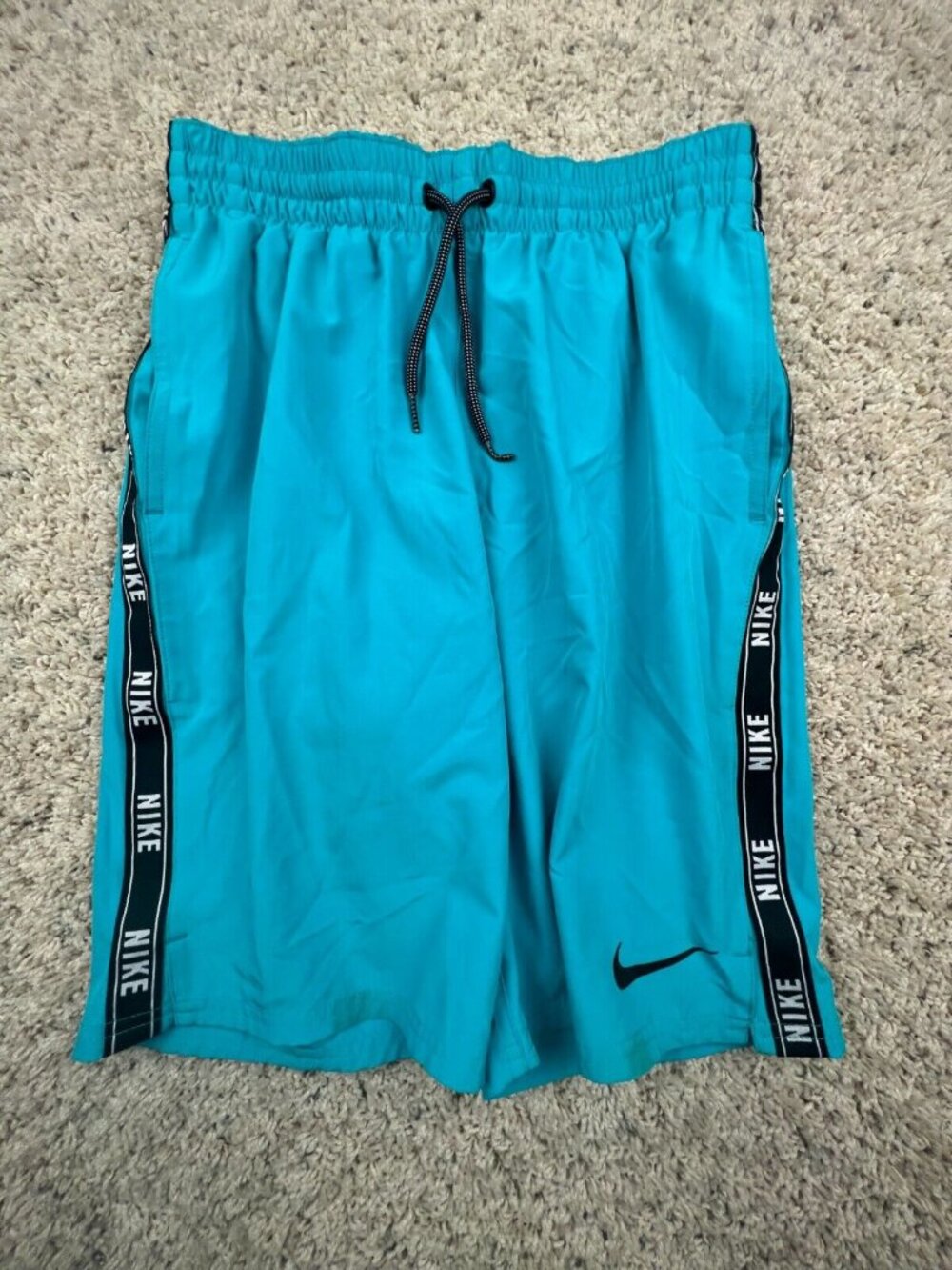 Nike Bright Blue Gym Shorts Athletic Small Drawstring w Logos Elastic Waist